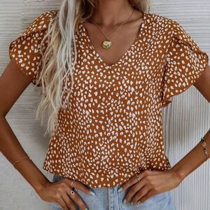 Boho Rust Leopard Print Butterfly Sleeve Blouse